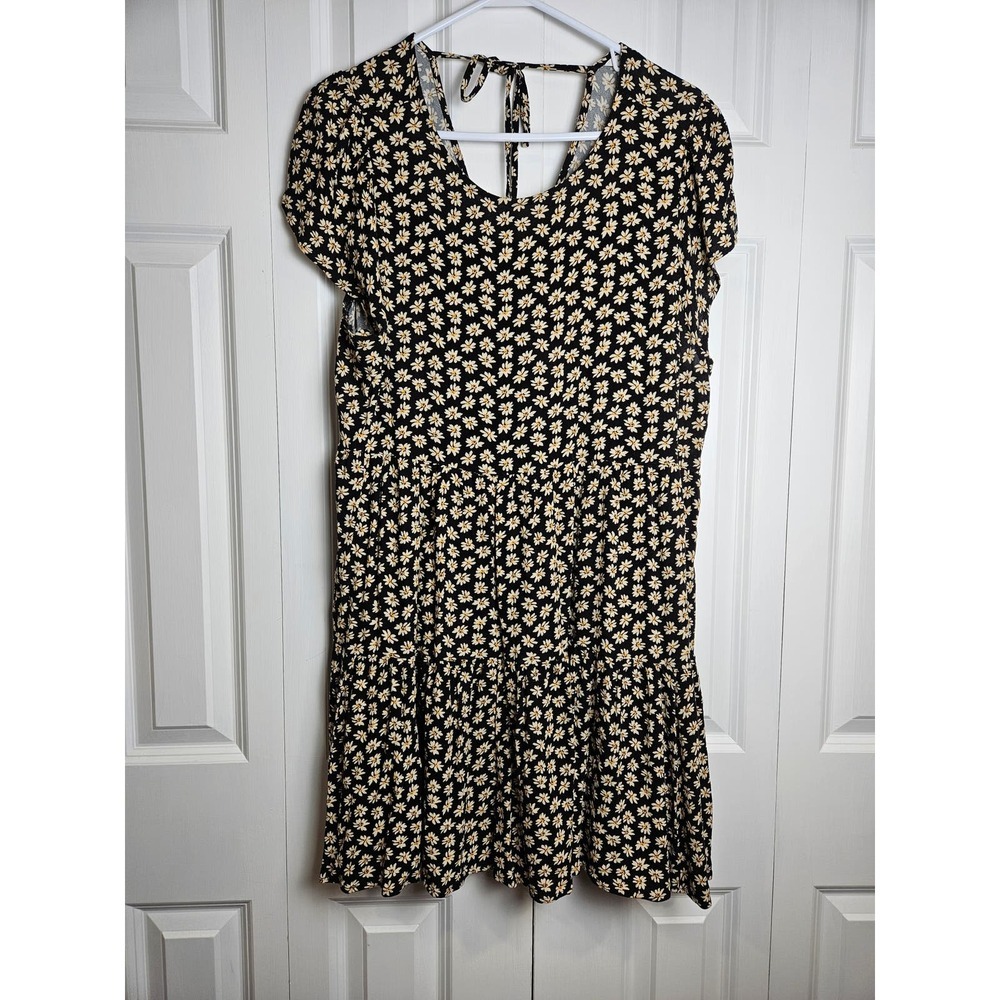 American Eagle Outfitters Black Mini Dress with Cream Daisy Print